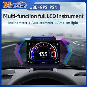 HD Multi-funzione LCD Full Strumento OBD+GPS, Doppio Sistema di Auto OBD2 GPS HUD Head Up Smart Tachimetro Digitale con Tester di Allarme