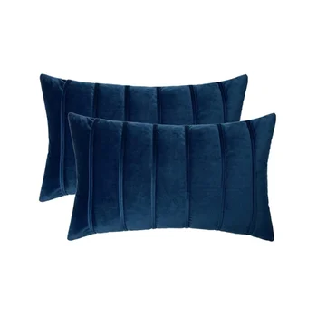 Inyahome 2Pcs Coperture del Cuscino di Velluto Blu con righe Decorative Lusso Morbido Cuscino Casi per Agriturismo Divano Divano del Soggiorno