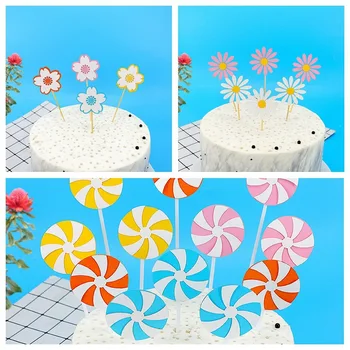 6pcs Daisy Cake Topper Decorazioni di Girasole lecca-lecca Cupcake Toppers Strumento di Cottura di buon Compleanno, Baby shower Partito Forniture