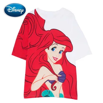 Disney La Sirenetta Ariel Grande Cartone Di Stampa Di T-Shirt Bianche O-Neck Pullover Casual Dolci Donne Breve Sleeve Loose Tee Top