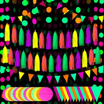 Glow Neon Rifornimenti del Partito Neon Carta Ghirlanda Nappe Triangolo Bandiere Bunting Festa di Compleanno di Nozze Luce Nera UV Reactive Arredamento