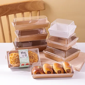 10pcs Carta Kraft Food Packaging Scatola Rettangolare Sandwich Confezionamento Box Torta di Pane Snack Panificio Scatola Regalo Casa Portatile Lunchbox