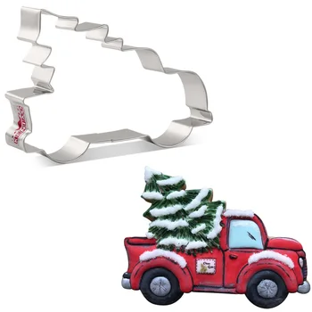 KENIAO Camion Pick-up con un Albero di Natale Cookie Cutter - 9.1 x 12,4 CM - Biscotto Fondente Sandwich di Pane di stampi in Acciaio Inossidabile