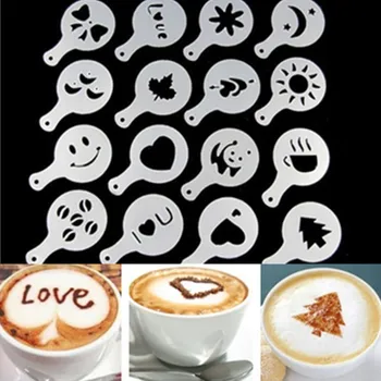 16Pcs/lotto Caffè Latte Cappuccino Barista Art Stencil Torta Duster Modelli di Caffè Accessori Latte Stampo da Caffè, Decorazione