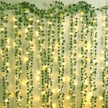 2.3 m di Seta Foglie di Falsi Creeper Verde Foglia di Edera Vite 2m LED Luci della Stringa Per la Casa Festa di Nozze Appendere una Ghirlanda Fiore Artificiale