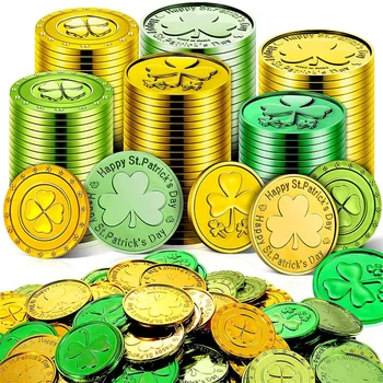 10Pcs Giorno di San Patrizio, Festa a Tema Decorazione Toy Moneta Irlandese Verde Trifoglio Moneta Giocattolo Regalo della Decorazione del Partito