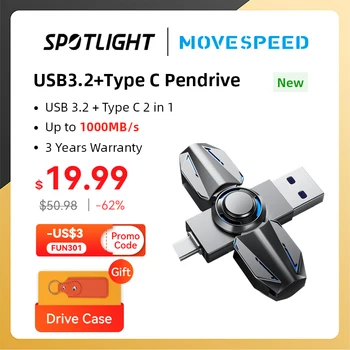 MOVESPEED 1TB USB 3.2 Tipo C Unità Flash 550MB/s 128GB, 256 GB, 512 GB di Rotazione a 360° Divertenti Chiavetta usb per Macbook Telefoni PC Portatile