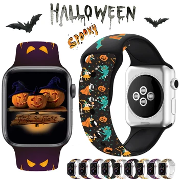 Halloween Cinturino Per Apple Watch Band 45mm 41mm 44mm 40mm in Silicone Nuovi Particolari Stampati per iwatch 38mm 42mm Iwatch 7 6 SE 5 4 3 2
