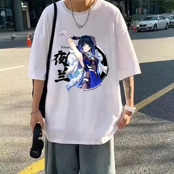Yelan Genshin Impatto Tshirt 100% Cotone Mens Stile Giapponese Graphic T-shirt Kpop Manica Corta Tees per Raffreddare i Ragazzi/ragazze t-shirt