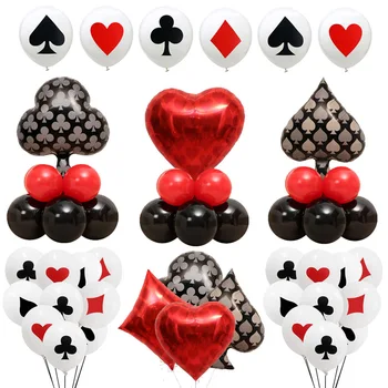 Picche/Cuori/Club/Diamanti Palloncino In Lattice Carte Casino Di Dadi Di Poker Party Decor Carte Da Gioco Poker Alluminio Del Film Palloncino