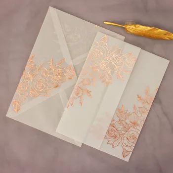 1set Carta Invito a Nozze Carte Oro Rosa Foil Bridal shower Invito con Buste Viola Blu Rosa Doratura Timbratura d'Argento