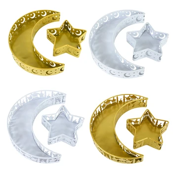 2Pcs Stella in Metallo/Luna Eid Mubarak Vassoio di Cibo Ramadan Kareem Centrotavola per la Tavola, il Cibo Piastre Islam, Musulmano, Arredamento