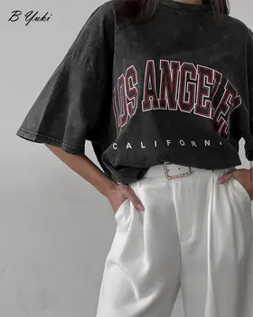 Blessyuki Vintage Lavaggio Con Acido Lavato Stampato T-Shirt Donna Streetwear Soft Minerale Harajuku Tees Y2k Top Ragazze Di Lusso Di Marca Top
