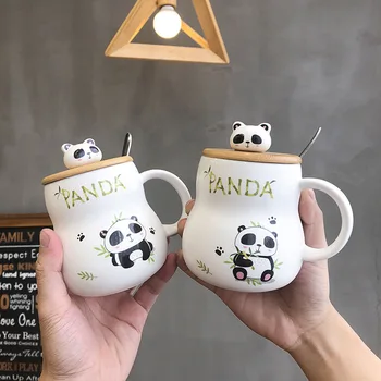 Cute cartoon panda Ceramica Tazza 400 ml Con Coperchio e Cucchiaio di Caffè tazze di Tè al Latte, Tazze Colazione Tazza di Drinkware Novità Doni