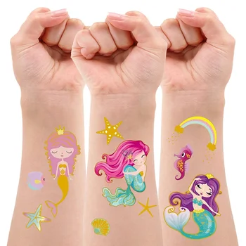 Sirena del Tatuaggio di Scintillio di sirena Festa di compleanno Favori Curare i Bambini Compleanno Sirena Coda per la Decorazione di Ragazze Tatuaggio Temporaneo