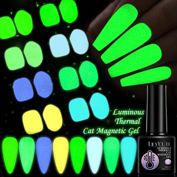 LILYCUTE Verde Fluorescente Termica Gel smalto Luminoso Bagliore Nel Buio Riflettente Gatto Magnertic semipermanente Gel Vernice