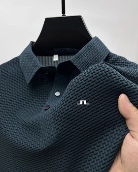 2023 Estate Nuovi Uomini Lop-up Cava manica Corta J Lindeberg Camicia di Polo del Ghiaccio di Seta Traspirante Business Moda T-Shirt Vestiti da uomo