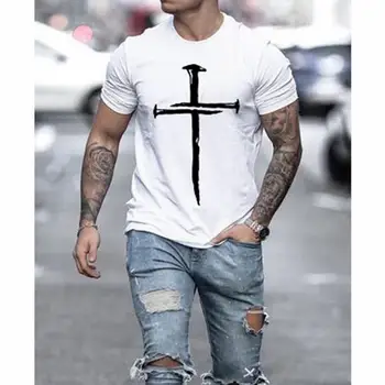 T-shirt da uomo 3D Schema a Croce O-Collo Confortevole Casual Top Stampati Uomo Street Fashion Top Manica Corta Oversize