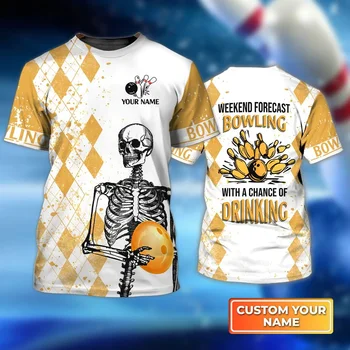 Mens T-Shirt Personalizzata Nome Bowling Tees Stampati in 3D Unisex Estate tutti i giorni di Moda Casual O-collo Manica Corta Top Oversize