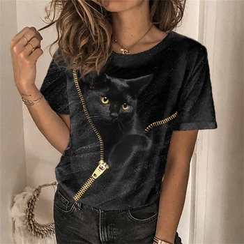 Di Moda femminile Tees 3d Kawaii Gatto di Stampa, Manica Corta Fuorimisura Animale Carino Tops Pullover Casual Estate T-shirt Per le Donne