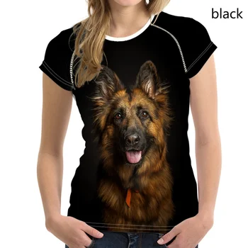 Donne T-Shirt di Animali Carino il Cane da Pastore tedesco Modello di Ragazze O Neck T-shirt Fit, Manica Corta Top Tees