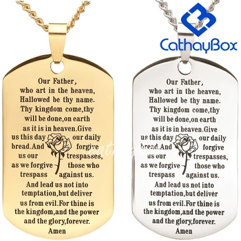 Oro Argento Acciaio Inossidabile di Colore inglese, Padre Nostro, la Preghiera del Signore Dog Tag Collana 60 CM