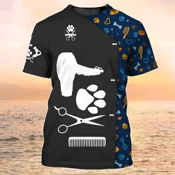 Estate Uomo T-shirt Moda girocollo Stampa 3D Personalizzato Cane il Nome Parrucchiere Oversize t-shirt Unisex Top Pet Grooming Uniforme