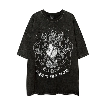Oversize Gotico Gatti Vintage Grunge Y2k Anime T-Shirt Uomini Retro T-shirt di Harajuku Streetwear Hip Hop Estate Cotone Top Tees
