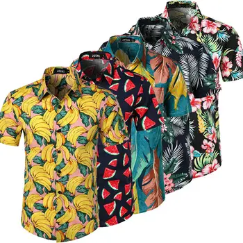 5 Uomini di Stile Hawaiano Spiaggia Camicia Floreale, Frutta di Stampa Shirts Tops Casual Manica Corta Estate Vacanza di Moda Plus size