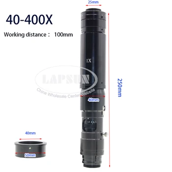Lapsun 0745 40X-400X-800X-1250X Parallelo Industria Leggera Fotocamera per Microscopio Zoom Manuale Obiettivo C-mount 0,3 X 0,7 X 1.6 X Barlow Aux