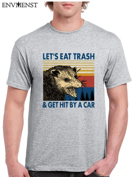 100% Cotone Retro T Shirt Uomo Raccoon andiamo a Mangiare Spazzatura & investito Da Un Auto harajuku Abbigliamento uomo Casual Manica Corta Tee Top