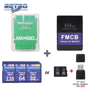 RetroScaler MX4SIO SIO2SD Adattatore per schede SD e Fortuna 64MB FMCB OPL 1.2.0 Carta e Carta Gioco Per PlayStation 2 PS2 Slim