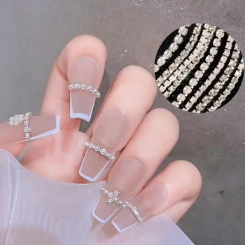 25cm Perla Chiodo 3D Strass Catena di Scintillio di Cristalli di Diamante della Catena di Gioielli in Argento Nail Art Decorazioni Ornamento Accesoires
