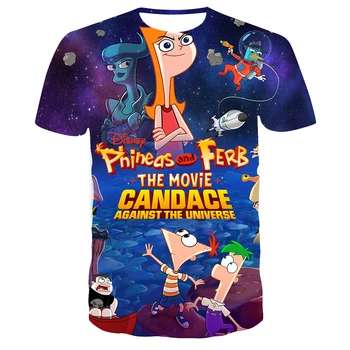 Disney Phineas E Ferb T-Shirt Vestiti Ragazza Ragazzo 3D Cartoon Divertente Short Sleeve Tee di Donne e di Uomini Summer Street Casual Tops t-Shirt