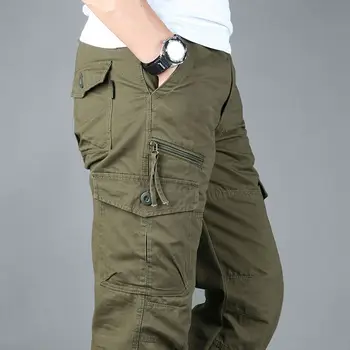 Gli uomini del Cotone Pantaloni Cargo Militari Tute Dritto Multi-Tasca Larghi Pantaloni Lunghi Streetwear Casual Pantaloni Pantaloni M-5XL