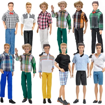 1 Set Bambola Ken Vestiti ogni giorno abbigliamento Casual Pantaloni Pantaloni Lunghi + a Strisce Plaid Shirt Pantaloni Corti per Bambola Ken Accessori