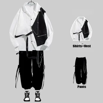 ARENS Techwear Uomini di Imposta Cargo Pants Camicia da Uomo, Kit Camicie Maniche Lunghe coreano Streetwear Hip Hop Harajuku Primavera