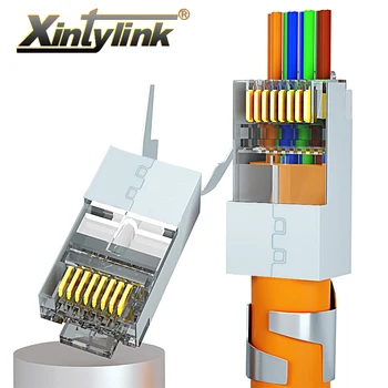 xintylink nuovo CAT8 CAT7 connettore rj45 CAT6A 50U RJ 45 ethernet spina del cavo di rete SFTP, FTP schermato 1,5 mm foro di passare attraverso