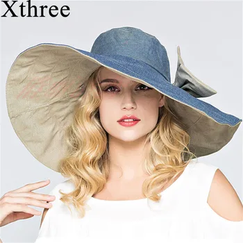 Xthree reversibile estate cappello per le donne Grandissima tesa Spiaggia di cap cappello da sole femminile in Stile inglese
