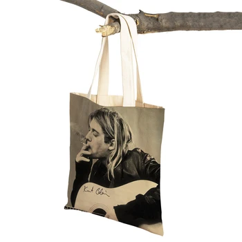 Kurt Cobain, Sacchetti Della Spesa Di Rock Roll Music Shopper Borsa Del Supermercato Di Design Donna Borsetta Eco Portatile Di Archiviazione Conveniente Tote