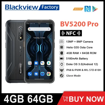 Blackview BV5200 Pro 4GB 64GB 13MP ArcSoft Fotocamera Smartphone Octa Core Android 12 Robusto Cellulare 5180mAh NFC del Telefono Mobile