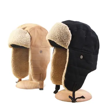 Inverno Spessa caldo cuffie di protezione cappelli Bomber hat Unisex uomini donne solida earlfap beanie cappello con pile