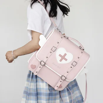 Carino Lolita Giapponese Stile Zaino per le Giovani Ragazze Kawaii Uniforme di Scuola Borsa Piccola Borsa da Viaggio Ali Zainetto Donne Ita Borsa