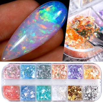 12 Colore Opale di Fuoco Chiodo in Polvere i Fiocchi di Aurora di Scintillio di Paillettes Per le Unghie Luccicanti di smalto Gel Adesivo 3D Manicure Accessori BEOBR