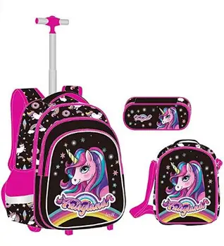 Scuola Trolley Bag borsa del Pranzo insieme con ruote per Bambini Scuola di Rotolamento Zaino per le ragazze della Scuola Primaria zaino Borsa con Ruote