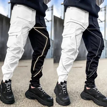 Mens Casual Nero Bianco Patchwork Cargo Pants Loose Plus Size A Righe Multi Tasca Per Il Jogging Sport Fitness Hip Hop Jogger Pantaloni