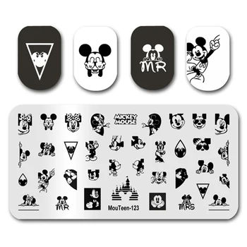 Disney Chiodo Timbro MouTeen123 Cartone Animato Mickey Minnie Mouse Piastre Del Chiodo Timbro Re Manicure Set Per Nail Art Stamping