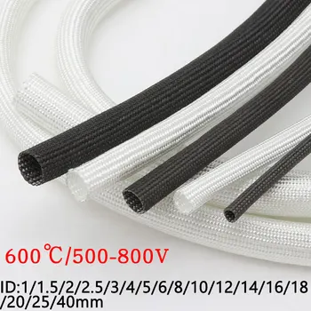 Bianco/Nero ID 1mm ~ 40mm fibra di vetro Tubo di 600 Gradi.C Alta Temperatura Chimici In Fibra Di Vetro Intrecciata Manica Filo Di Tubo Protettore