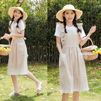 Stile Giapponese Grembiuli Per La Cucina Delle Donne Vestito Grembiule Con Le Tasche Di Trucco Per Ragazze Di Cucina In Lino E Cotone Grembiule Da Giardinaggio