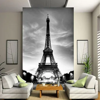 3D personalizzato Murale carta da Parati Foto della Torre Eiffel di Parigi, Città Nostalgia Muro Grigio di Contatto della Carta Di Soggiorno TV, Divano Sfondo